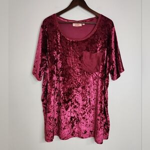 EVRI Women's Plus Size Dark Fuchsia Velvet Pocket Shirt Size 3X Feminine Casual